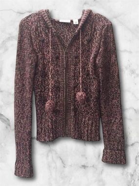 DKNY JEANS Knit Sweater/Hoodie Pink Brown Pom Poms Y2K Vintage Size S